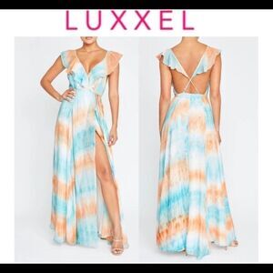 Nwot Luxxel frilled tie-dye maxi dress size small